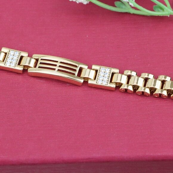 "Elegant Rose Gold Bracelet with Pave Accents and Geometric Design, XPBL0938 - Picture 13 of 13